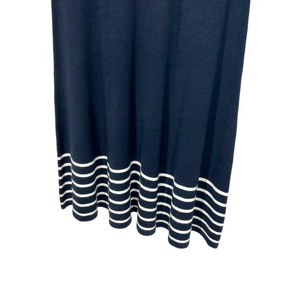 Eliza J Navy Blue White Stripe Short Sleeve Knit Below Knee Dress Small - Picture 3 of 10